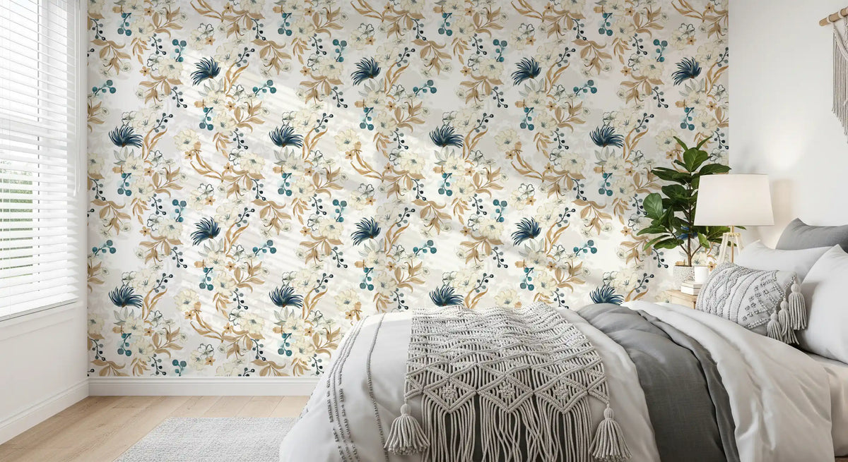 Tapete mit gedämpftem floralen botanischen Muster