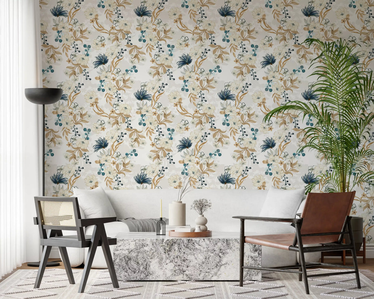 Tapete mit gedämpftem floralen botanischen Muster