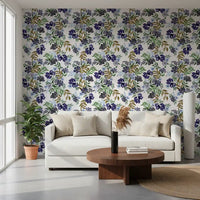 Papier peint à motif de baies et de feuilles aquarellées⁠