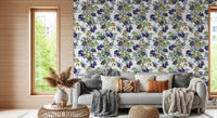 Papier peint à motif de baies et de feuilles aquarellées⁠