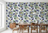 Papier peint à motif de baies et de feuilles aquarellées⁠