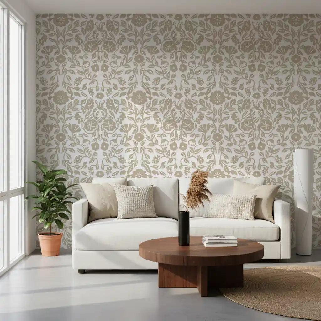Minimalistisk beige botanisk skissetapet