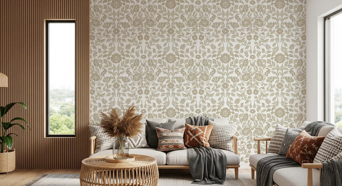 Minimalistisk beige botanisk skissetapet
