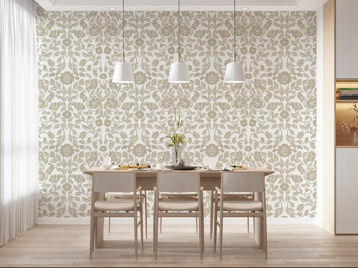Minimalistisk beige botanisk skissetapet