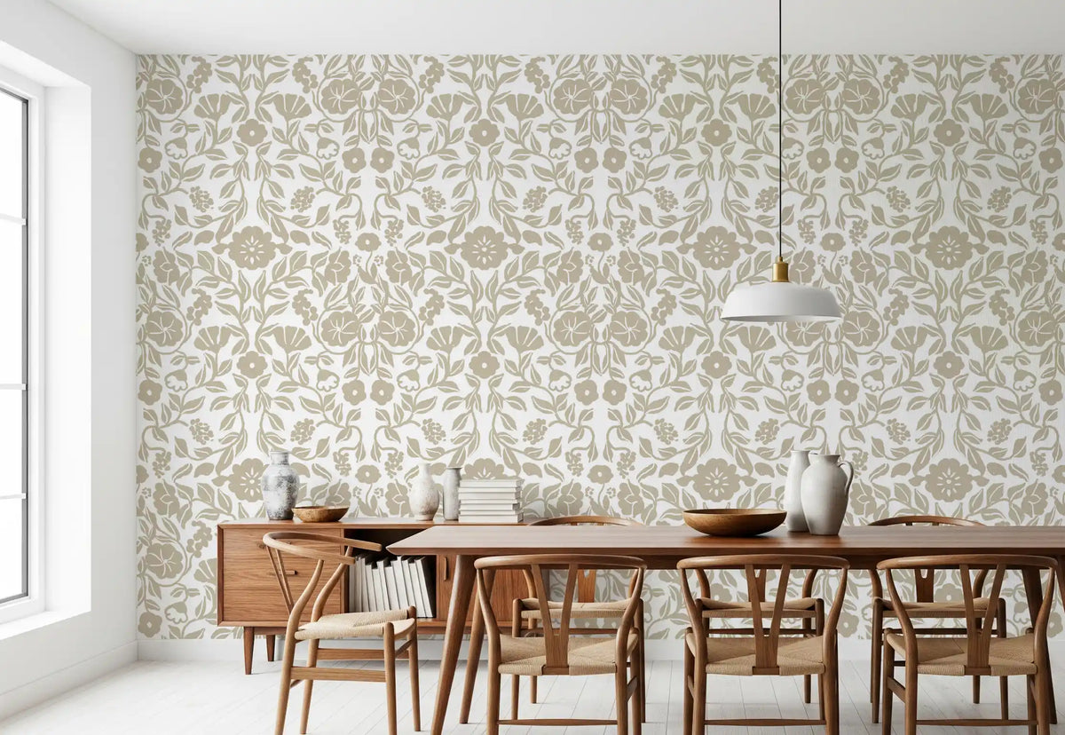 Minimalistisk beige botanisk skissetapet