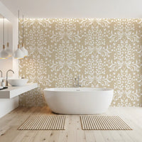 Tapete mit Damast-Silhouette in Creme und Weiß