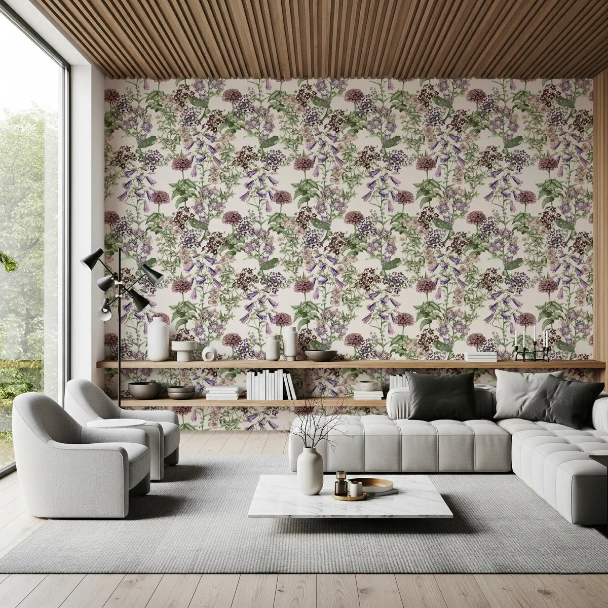 Tapete mit viktorianischem Flora-Radiermuster