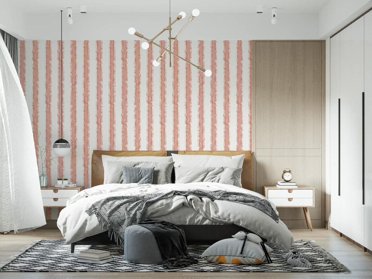 Carta da parati minimalista con motivo a linee color terracotta⁠