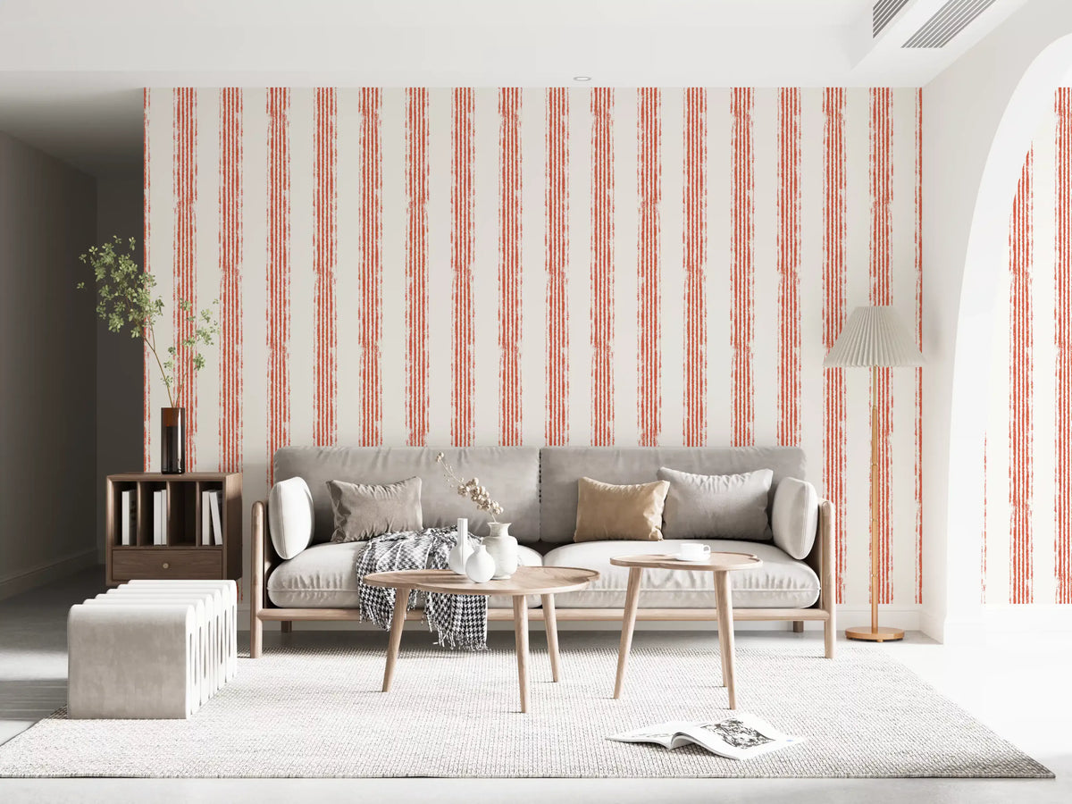 Carta da parati minimalista con motivo a linee color terracotta⁠