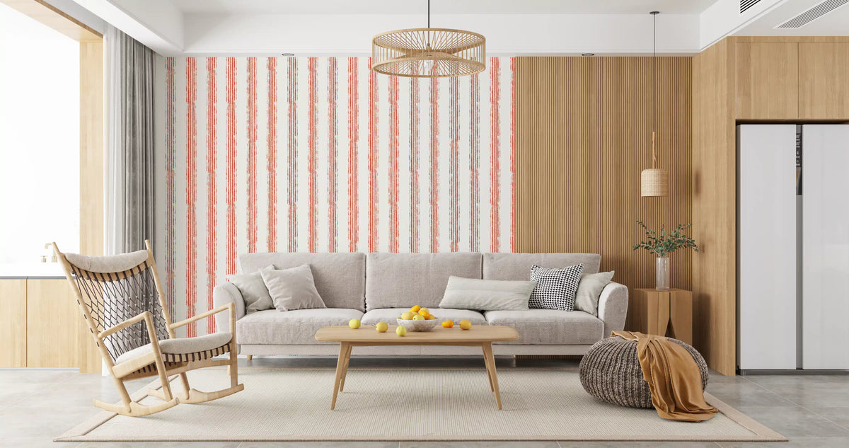 Carta da parati minimalista con motivo a linee color terracotta⁠
