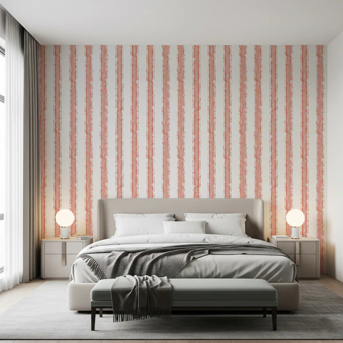Carta da parati minimalista con motivo a linee color terracotta⁠