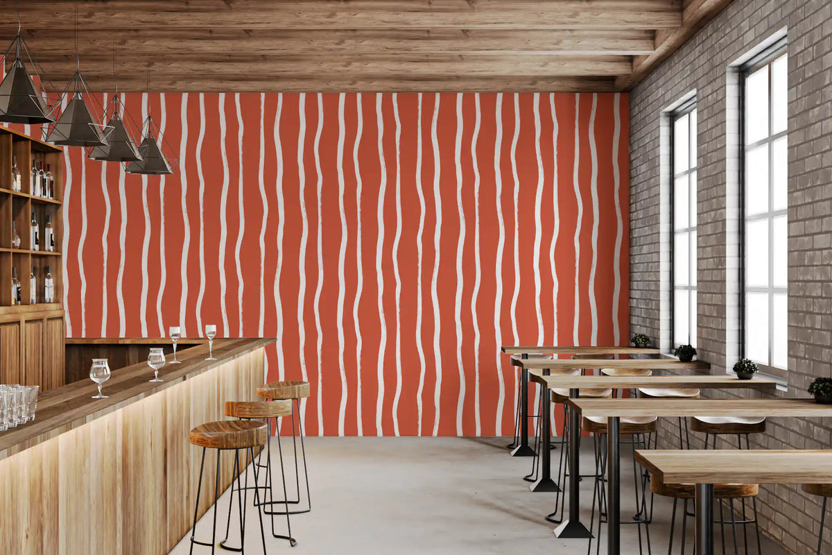 Minimalist Terracotta and White Linear Pattern Wallpaper⁠