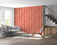 Minimalist Terracotta and White Linear Pattern Wallpaper⁠