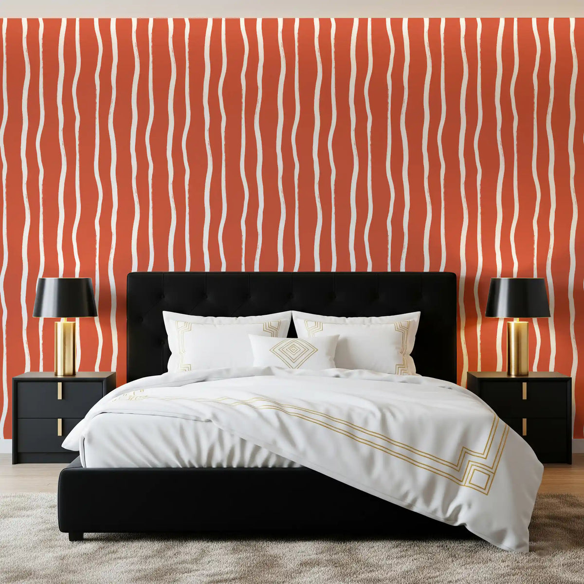 Minimalist Terracotta and White Linear Pattern Wallpaper⁠