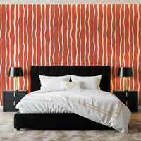 Minimalist Terracotta and White Linear Pattern Wallpaper⁠