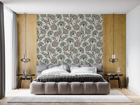 Danube Retro Vintage-Blumentapete mit Zinnien und Wiesenkerbel in Anthrazit und Ecru