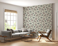 Danube Retro Vintage-Blumentapete mit Zinnien und Wiesenkerbel in Anthrazit und Ecru