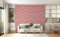 Danube Retro vintage bloemenbehang met zinnia en fluitenkruid in Viva Magenta-rood en Warm Sand