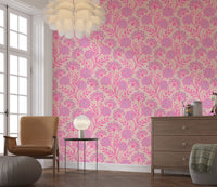 Danube Retro Vintage blomstret tapet med zinnia og vild kørvel i Pretty In Pink