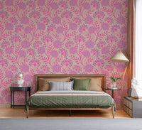 Danube Retro Vintage blomstret tapet med zinnia og vild kørvel i Pretty In Pink