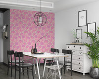 Danube Retro Vintage blomstret tapet med zinnia og vild kørvel i Pretty In Pink
