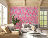Delphinium-Garten Retro-Sommer Blumen-Tapete in hübschem Rosa