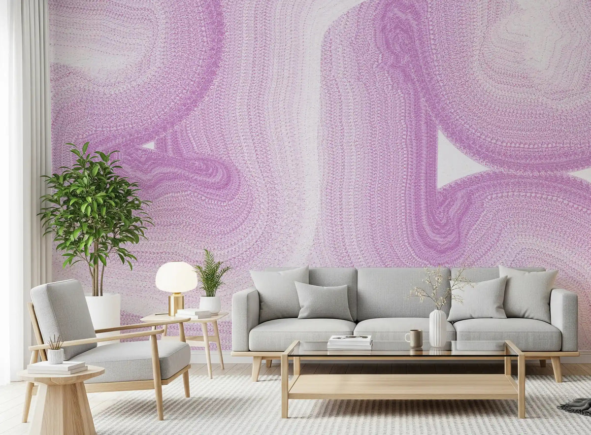 Papier peint panoramique mural représentant un doux mouvement de marbre fluide lavande