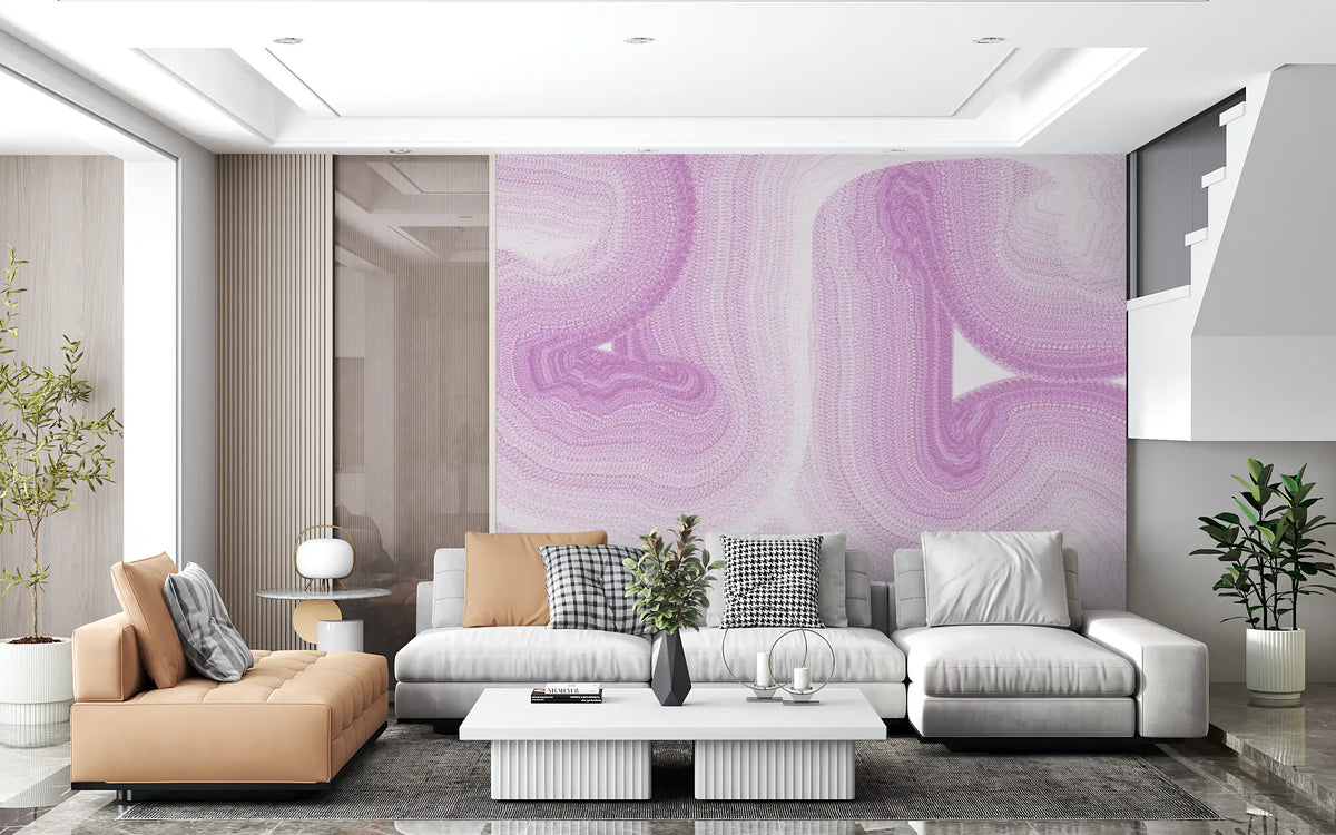 Papier peint panoramique mural représentant un doux mouvement de marbre fluide lavande