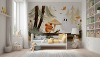 Little Ghost and Mouse in Scandinavian Forest Wall Mural