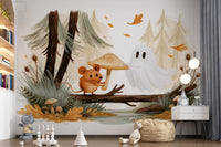 Little Ghost and Mouse in Scandinavian Forest Wall Mural