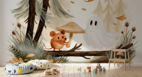 Little Ghost and Mouse in Scandinavian Forest Wall Mural