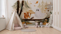 Little Ghost and Mouse in Scandinavian Forest Wall Mural