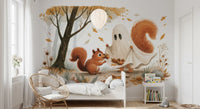 Little Ghost and Squirrel Share Autumn Acorns Wall Mural