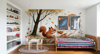 Little Ghost and Squirrel Share Autumn Acorns Wall Mural