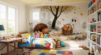 Little Ghost and Hedgehog Gather Fall Leaves Wall Mural