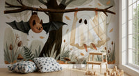 Little Ghost and Bat in Scandinavian Woodland Wall Mural