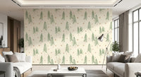 Padrão de inverno com pinheiros e estrelas da floresta - Papel de parede verde gengibre
