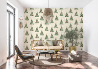 Papier peint minimaliste à motifs d’arbres de Noël forestiers dispersés