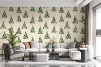 Papier peint minimaliste à motifs d’arbres de Noël forestiers dispersés