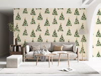 Papier peint minimaliste à motifs d’arbres de Noël forestiers dispersés