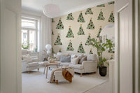 Papier peint minimaliste à motifs d’arbres de Noël forestiers dispersés