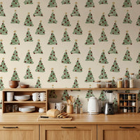 Papier peint minimaliste à motifs d’arbres de Noël forestiers dispersés