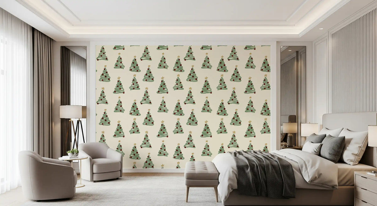 Papier peint minimaliste à motifs d’arbres de Noël forestiers dispersés