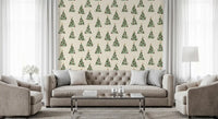 Papier peint minimaliste à motifs d’arbres de Noël forestiers dispersés