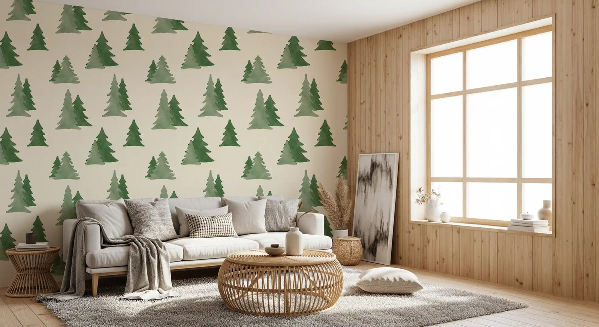 Minimalist Watercolor Winter Pine Forest Trees Pattern Wallpaper⁠