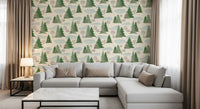 Tapete mit Muster aus verschneiten Winterwald-Kiefern und Beeren⁠