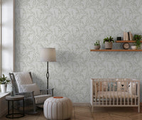Papel de parede minimalista com padrão de folhas de salva