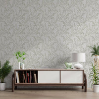 Papel de parede minimalista com padrão de folhas de salva