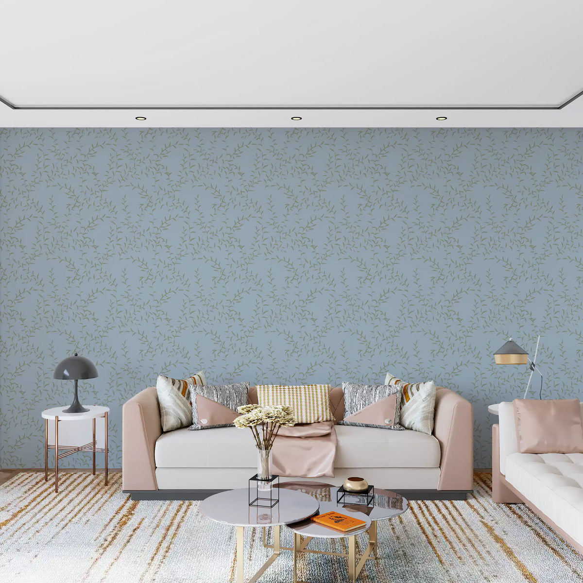 Papier peint minimaliste avec motif de feuilles de saule