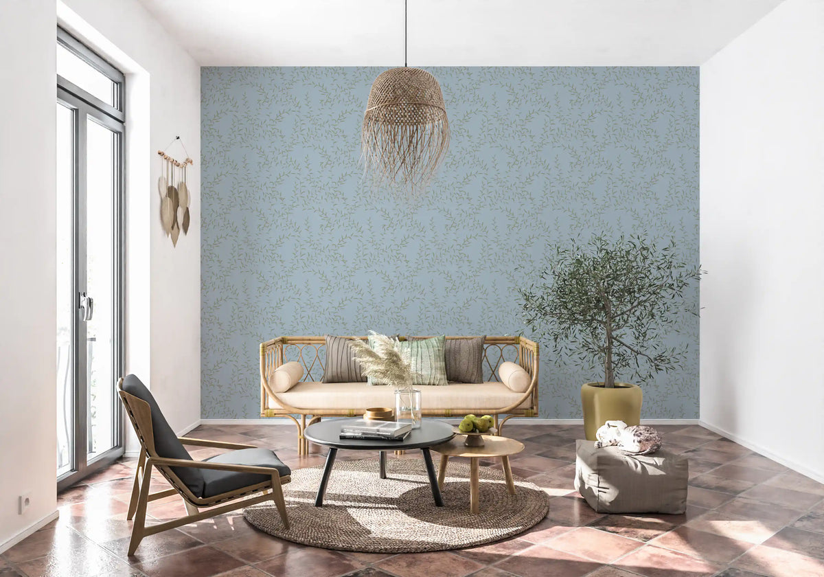 Papier peint minimaliste avec motif de feuilles de saule